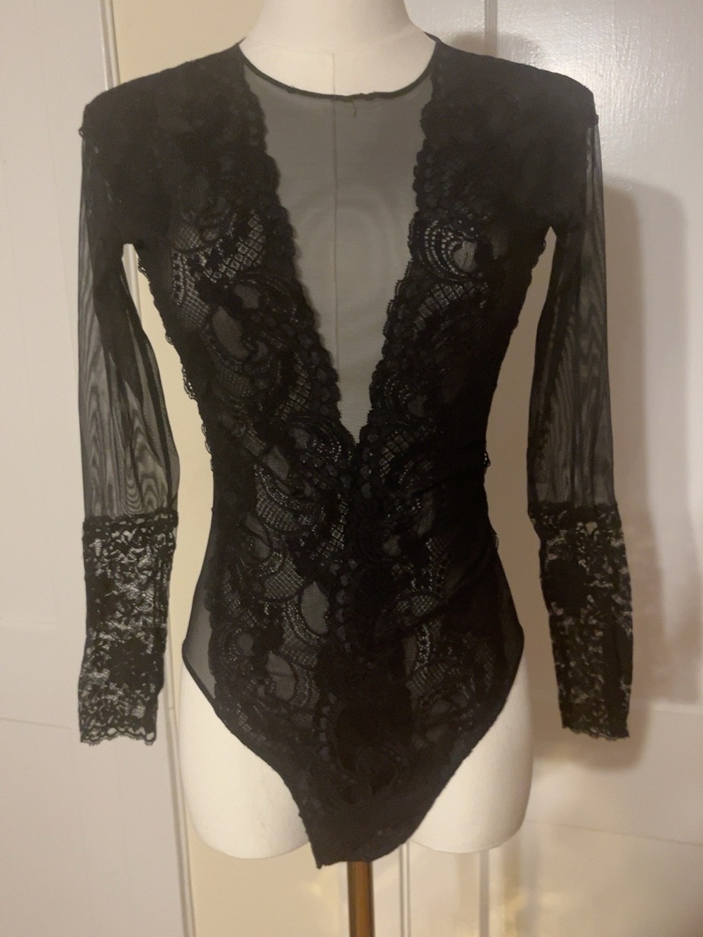 Christian Lacroix Archival Black Lace & Sheer Mesh Bodysuit —
